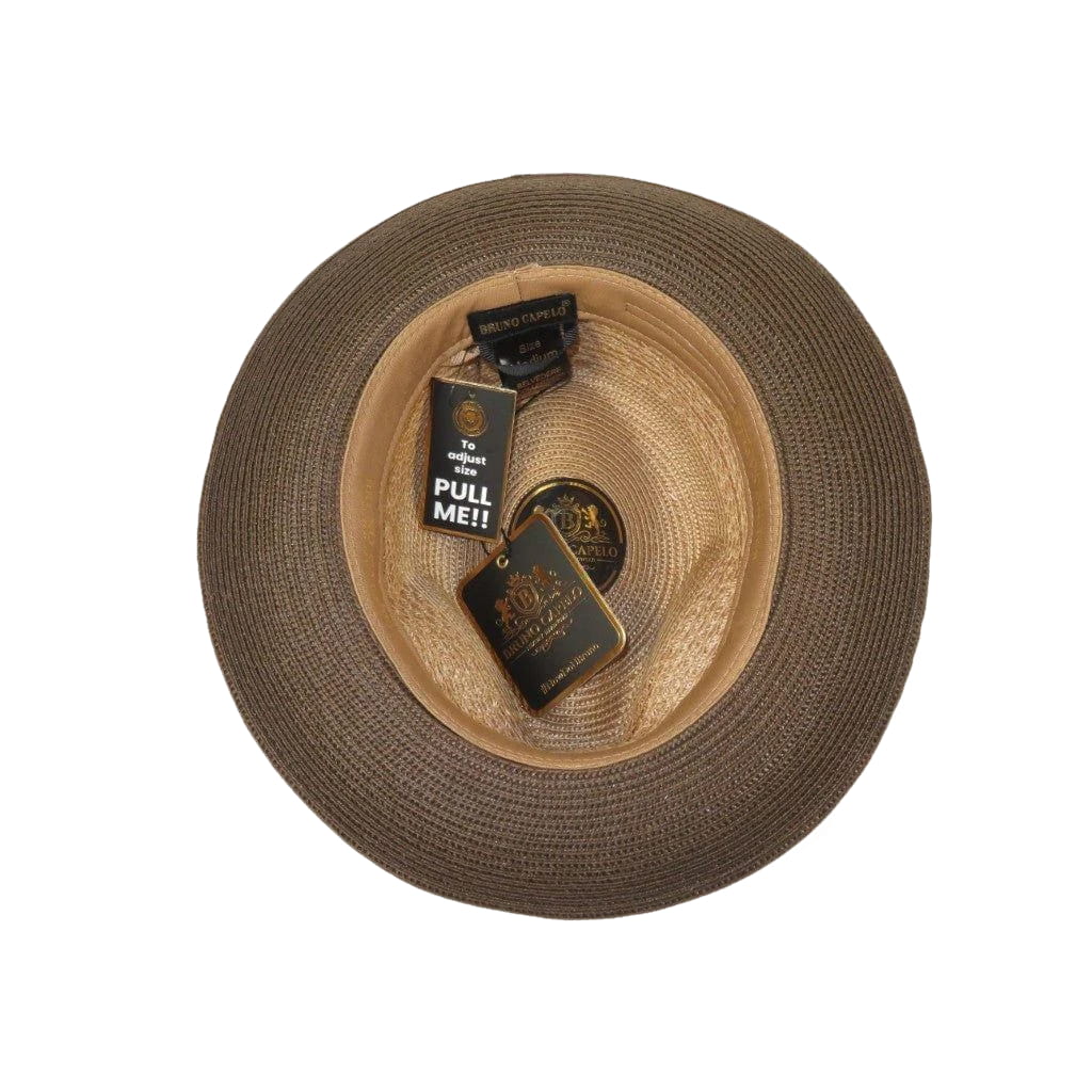 Men's Bruno Capelo Belvedere 2-Tone Straw Style Fedora Hat BD959 Tan Brown