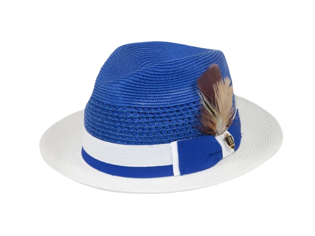 Men's Bruno Capelo Belvedere 2-Tone Straw Style Fedora Hat BD960 Royal/White