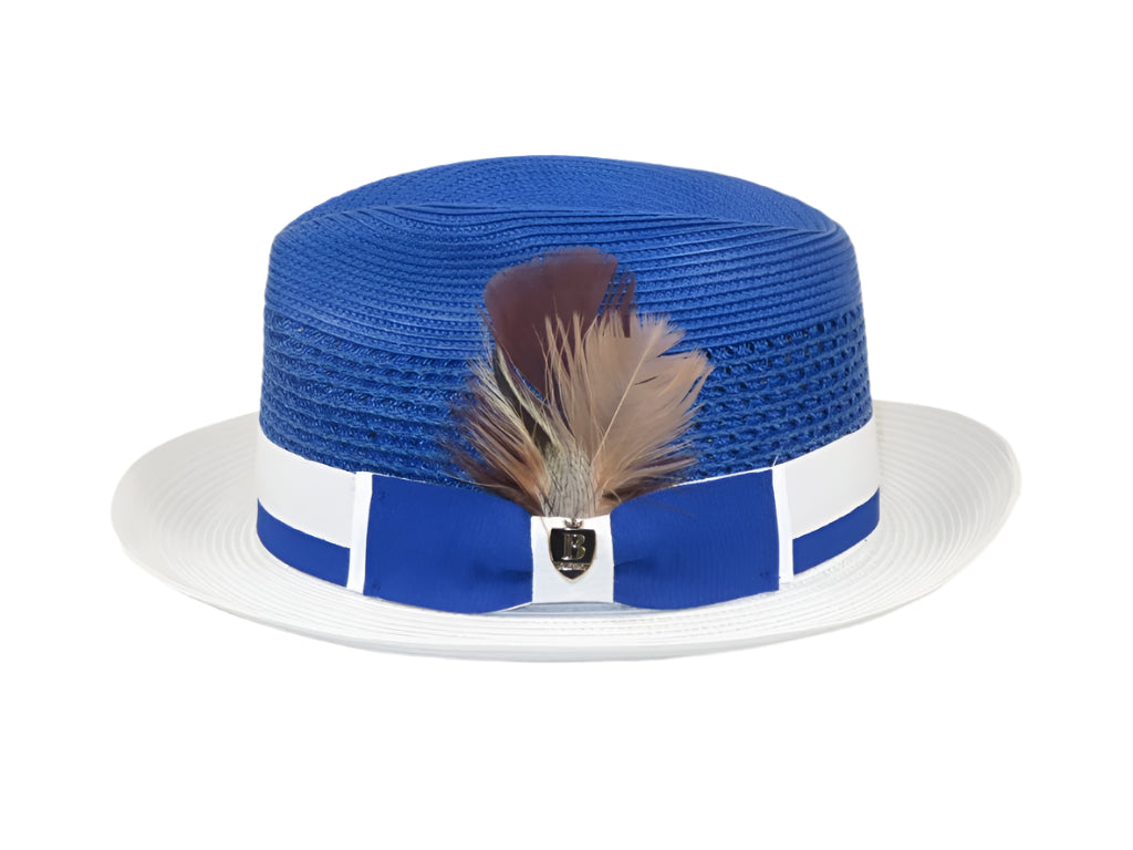 Men's Bruno Capelo Belvedere 2-Tone Straw Style Fedora Hat BD960 Royal/White