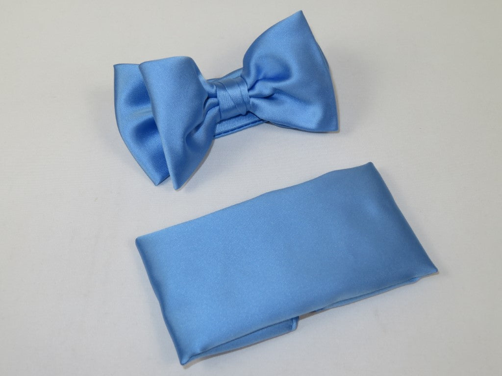 Men's Satin Silky Bow Tie Hankie by J.Valintin Collection #Bow Sky Blue