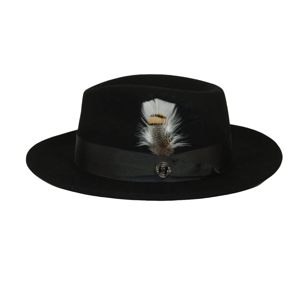 Bruno Capelo Hat Australian Wool Fedora Pinch Front Milan Snap Brim Mi500 Black - J.Valintin Men's Wear Legend - Mi500 - Black - S