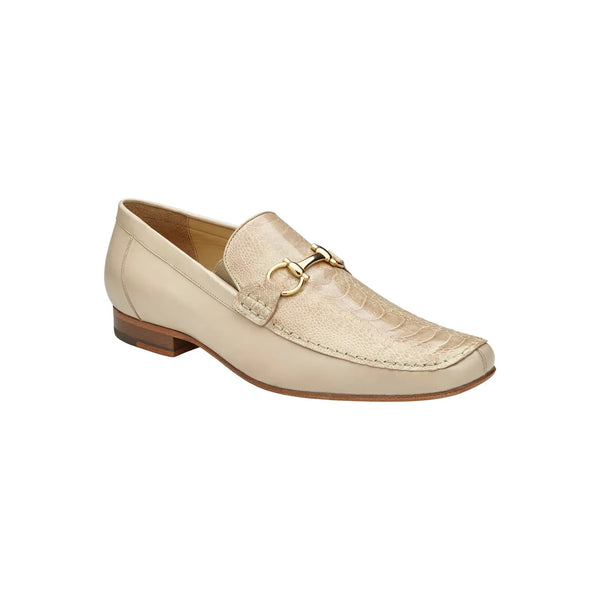 Belvedere Men's Bruno Genuine Ostrich Leg and Italian Calf Loafer Cream 1026