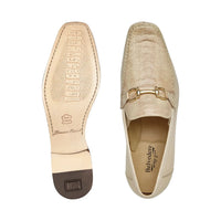 Belvedere Men's Bruno Genuine Ostrich Leg and Italian Calf Loafer Cream 1026