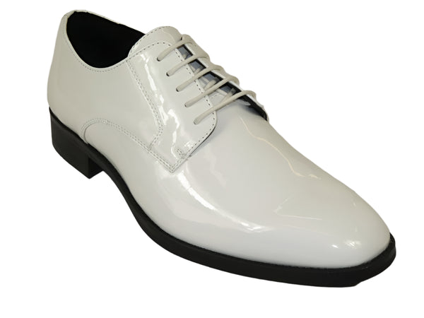 Men Santino Luciano Formal Dress Shoes Patent Leather Shiny Lace up C532 White
