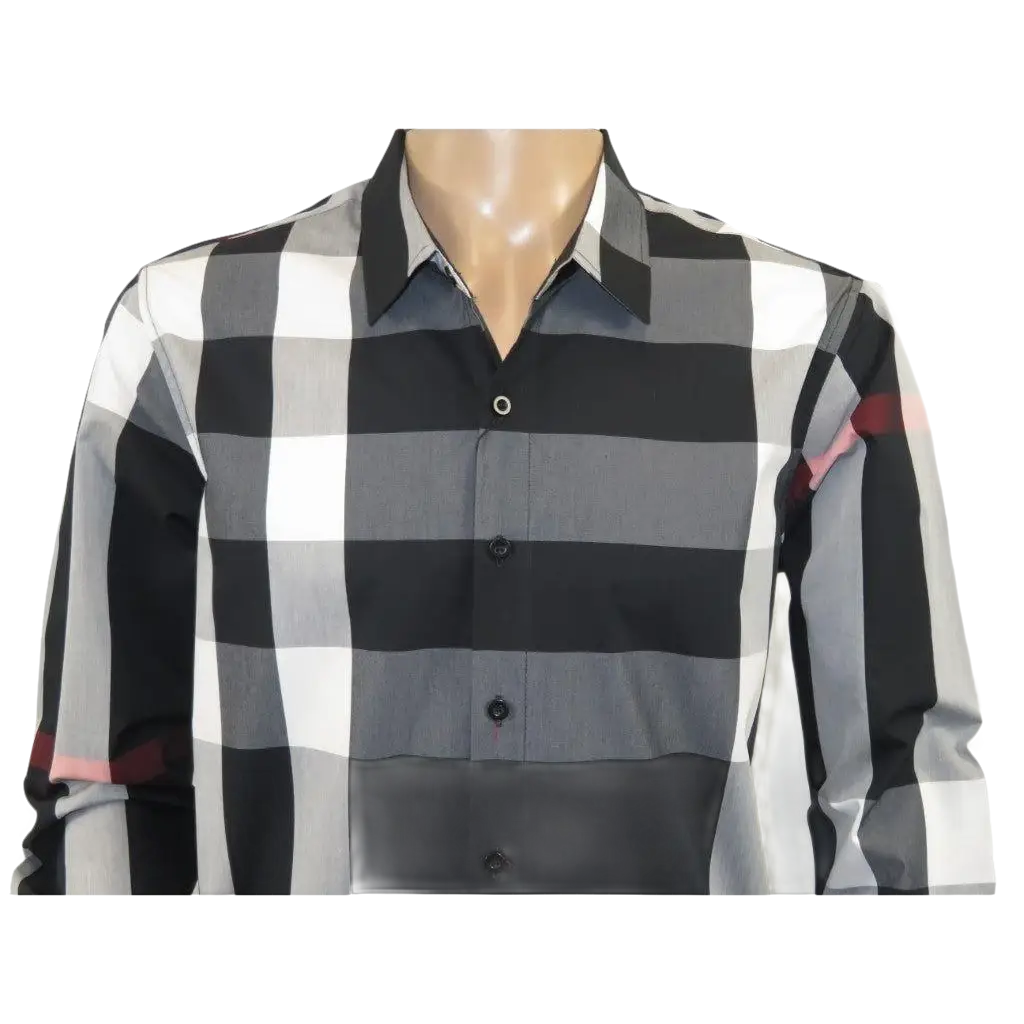 Men's Sports Shirt Clavi By Moderno Checker Plaid Long Sleeves CJLS-104 Black