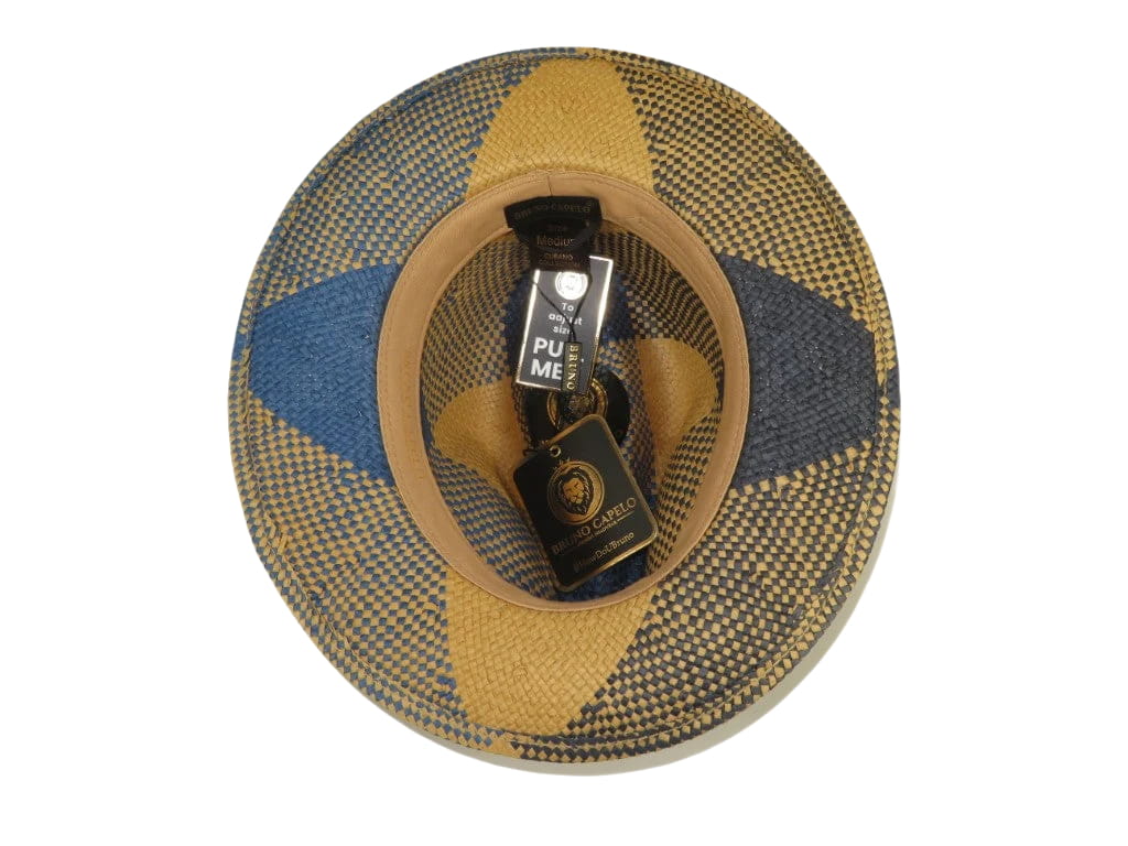 Men's Bruno Capelo Genuine Straw Fedora Hat Cubano CU403 Denim/Cognac