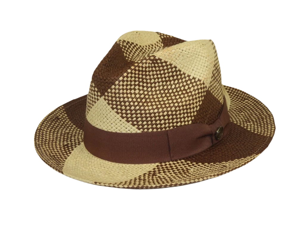 Men's Bruno Capelo Genuine Straw Fedora Hat Cubano CU404 Natural/Brown
