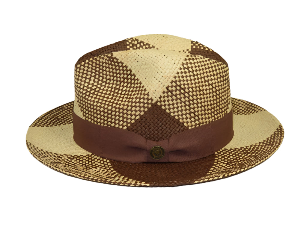 Men's Bruno Capelo Genuine Straw Fedora Hat Cubano CU404 Natural/Brown