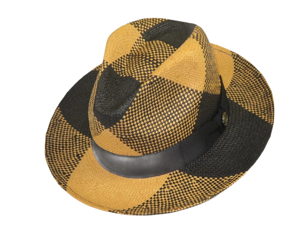 Men's Bruno Capelo Genuine Straw Fedora Hat Cubano CU405 Black/Natural