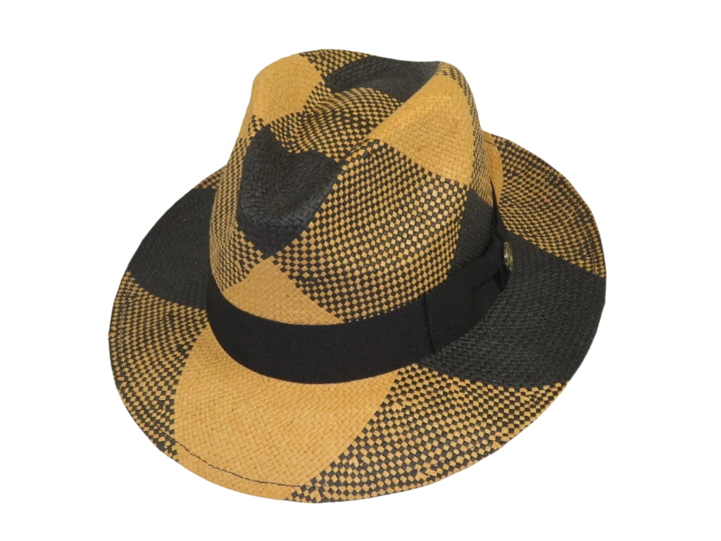 Men's Bruno Capelo Genuine Straw Fedora Hat Cubano CU405 Black/Natural
