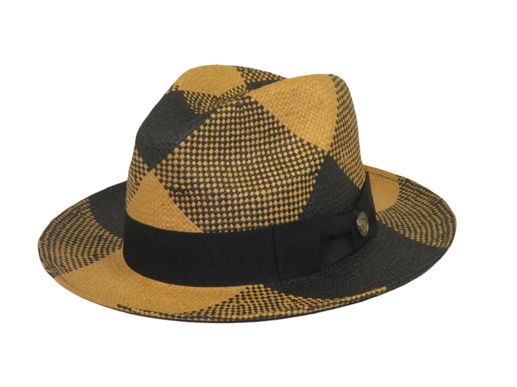 Men's Bruno Capelo Genuine Straw Fedora Hat Cubano CU405 Black/Natural