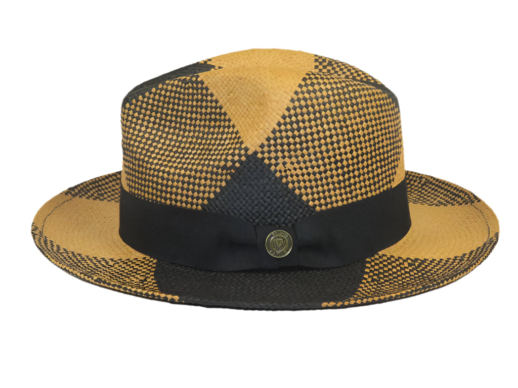 Men's Bruno Capelo Genuine Straw Fedora Hat Cubano CU405 Black/Natural