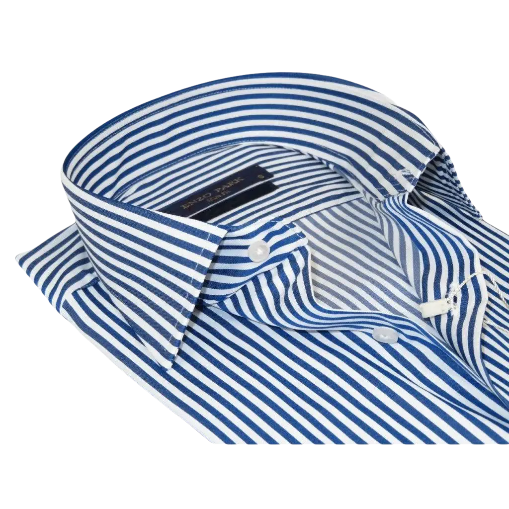 Men's Shirt ENZO PARK Turkey Soft Cotton Wrinkle Resistant Enzo8 Navy Stripe