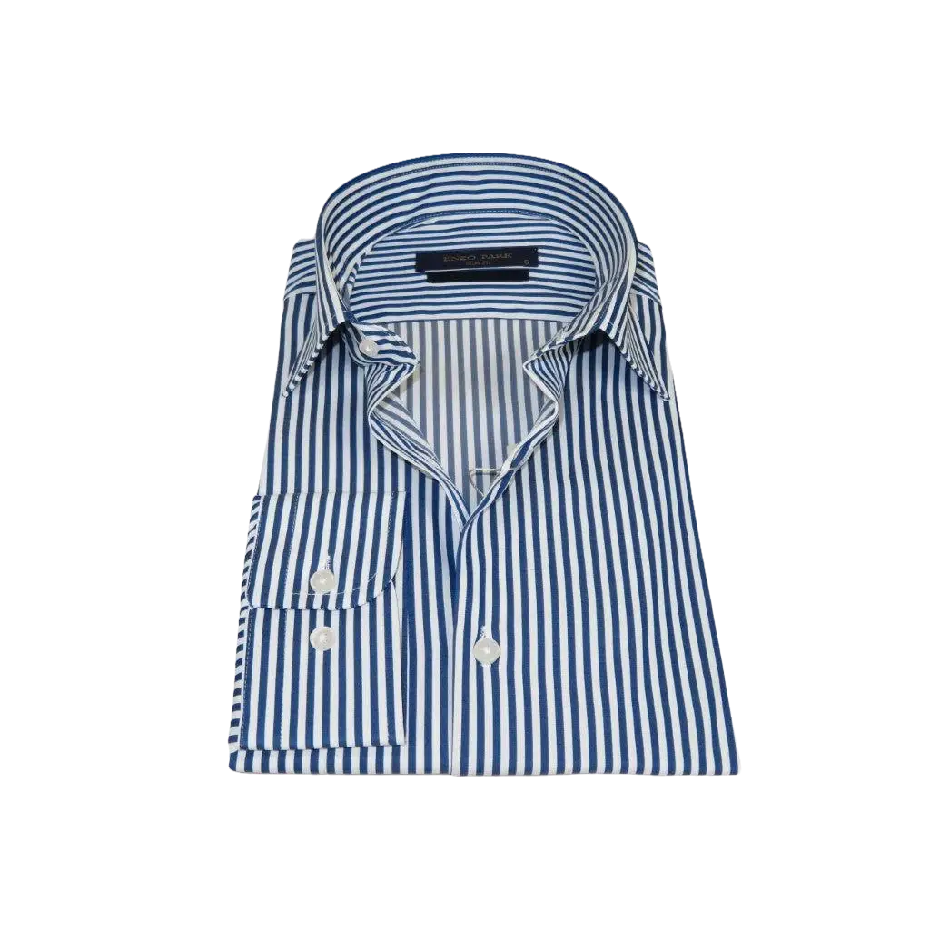 Men's Shirt ENZO PARK Turkey Soft Cotton Wrinkle Resistant Enzo8 Navy Stripe