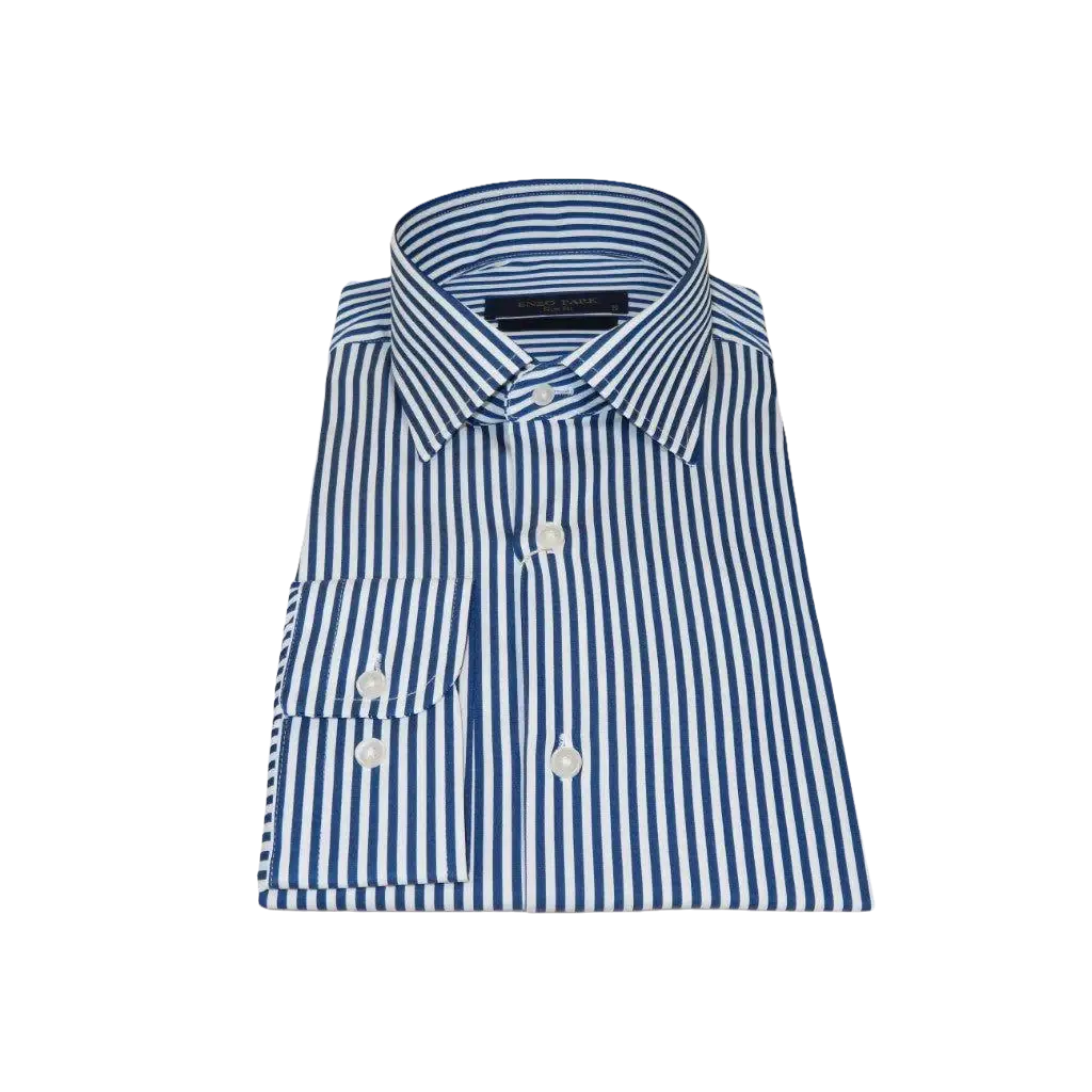 Men's Shirt ENZO PARK Turkey Soft Cotton Wrinkle Resistant Enzo8 Navy Stripe