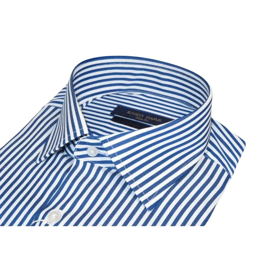 Men's Shirt ENZO PARK Turkey Soft Cotton Wrinkle Resistant Enzo8 Navy Stripe
