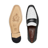 Belvedere Espada Ostrich Quill Penny Loafer Shoes Black/White 02440