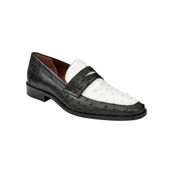 Belvedere Espada Ostrich Quill Penny Loafer Shoes Black/White 02440