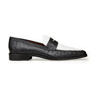 Belvedere Espada Ostrich Quill Penny Loafer Shoes Black/White 02440