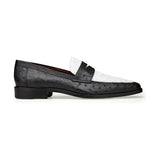 Belvedere Espada Ostrich Quill Penny Loafer Shoes Black/White 02440