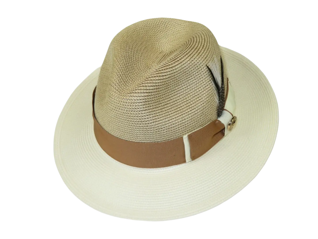 Men's Milani Straw Braided Fedora Hat Soft Crushable FDS-006 Ivory/Cognac