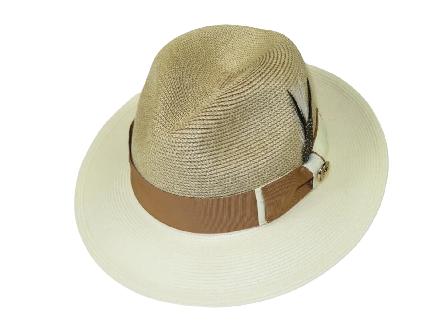 Men's Milani Straw Braided Fedora Hat Soft Crushable FDS-006 Ivory/Cognac