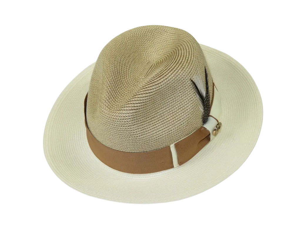 Men's Milani Straw Braided Fedora Hat Soft Crushable FDS-006 Ivory/Cognac