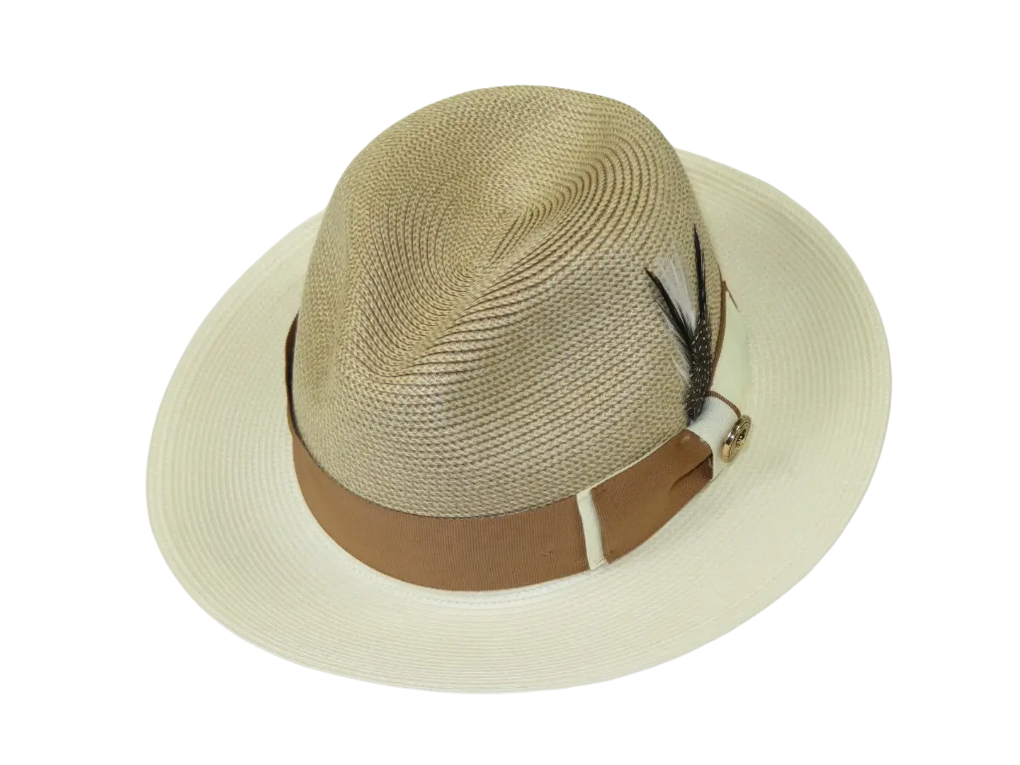 Men's Milani Straw Braided Fedora Hat Soft Crushable FDS-006 Ivory/Cognac