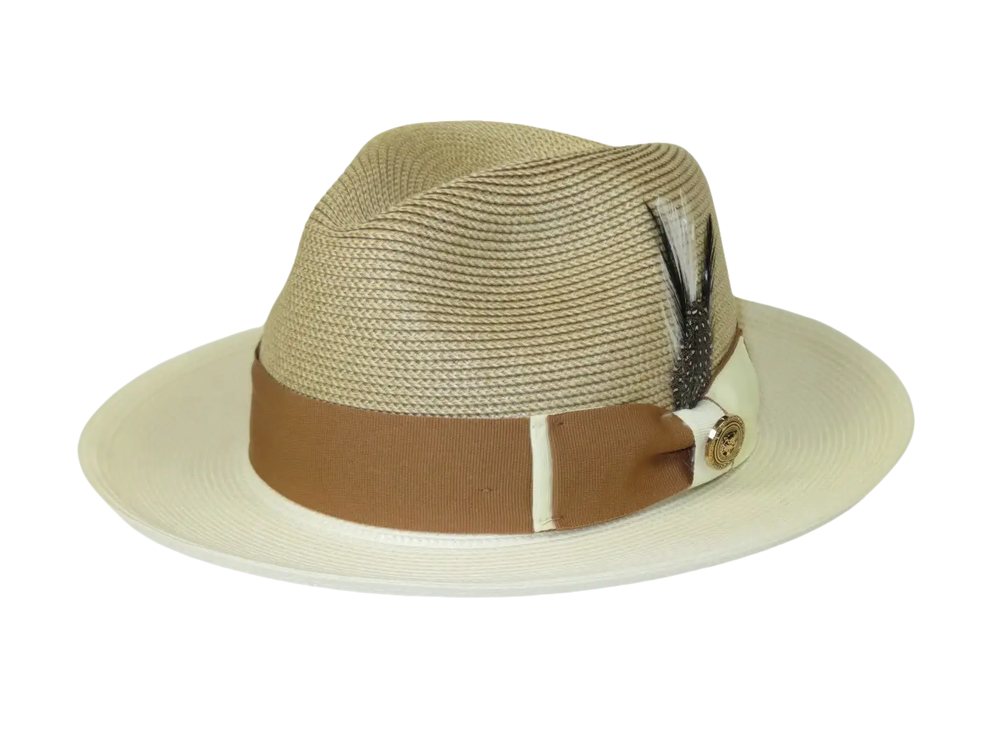 Men's Milani Straw Braided Fedora Hat Soft Crushable FDS-006 Ivory/Cognac