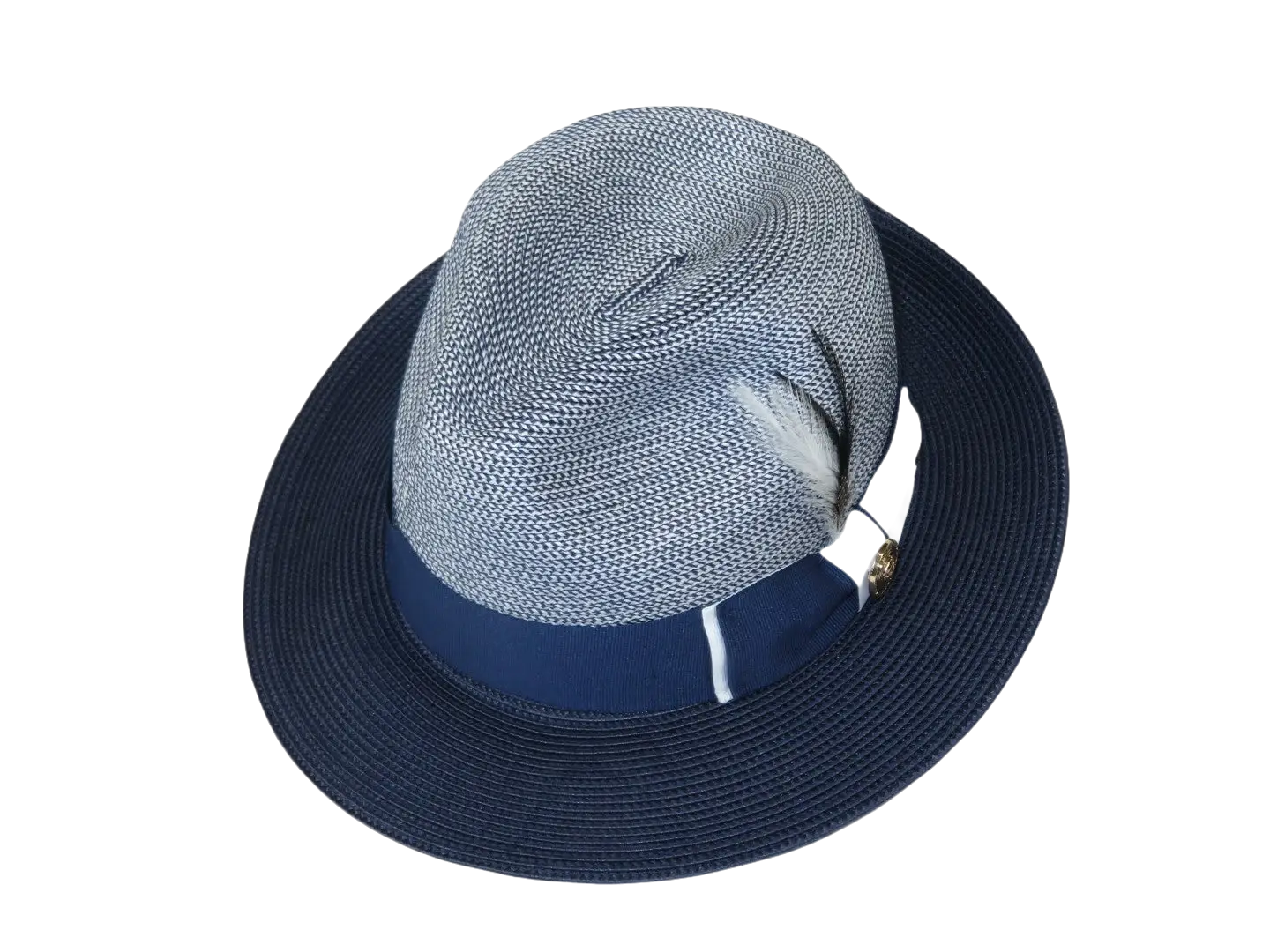 Men's Milani Straw Braided Fedora Hat Soft Crushable FDS-006 Navy/White