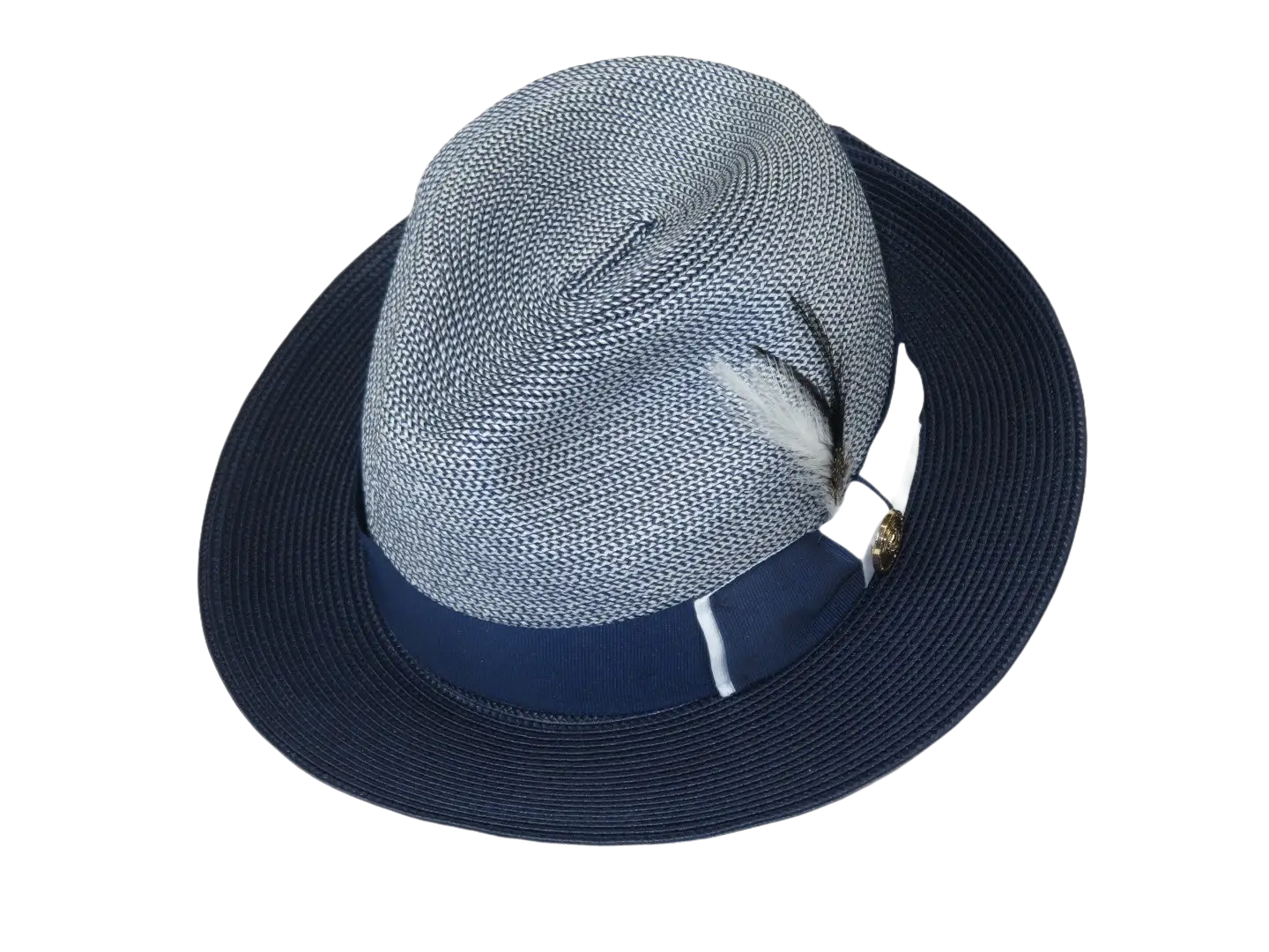 Men's Milani Straw Braided Fedora Hat Soft Crushable FDS-006 Navy/White