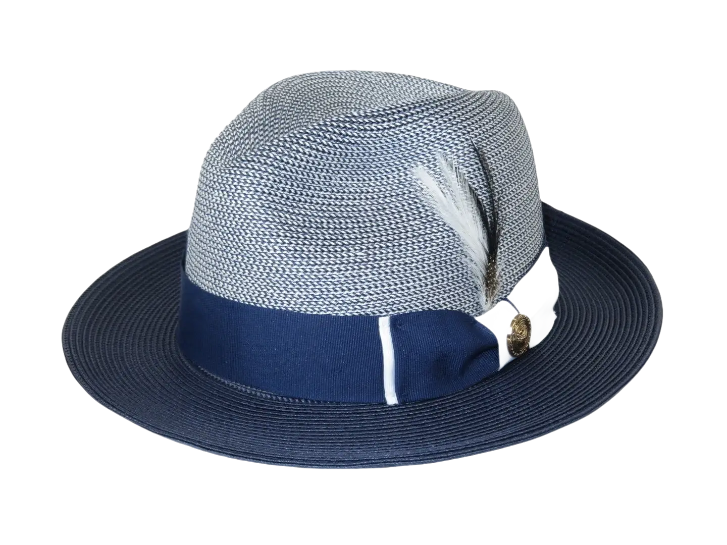 Men's Milani Straw Braided Fedora Hat Soft Crushable FDS-006 Navy/White