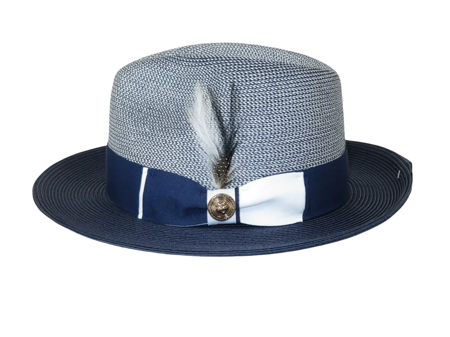 Men's Milani Straw Braided Fedora Hat Soft Crushable FDS-006 Navy/White