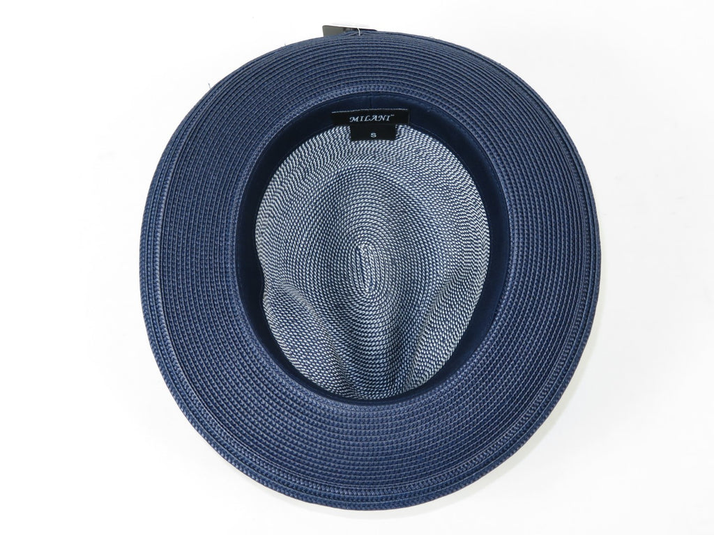 Men's Milani Straw Braided Fedora Hat Soft Crushable FDS-006 Navy/White