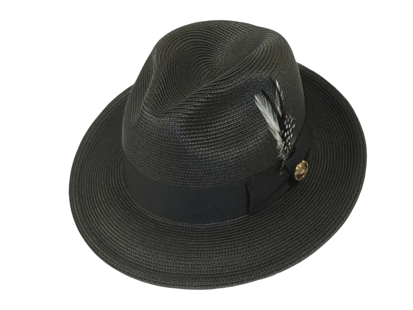 Men's Milani Straw Braided Fedora Hat Soft Crushable FDS-002 Solid Black