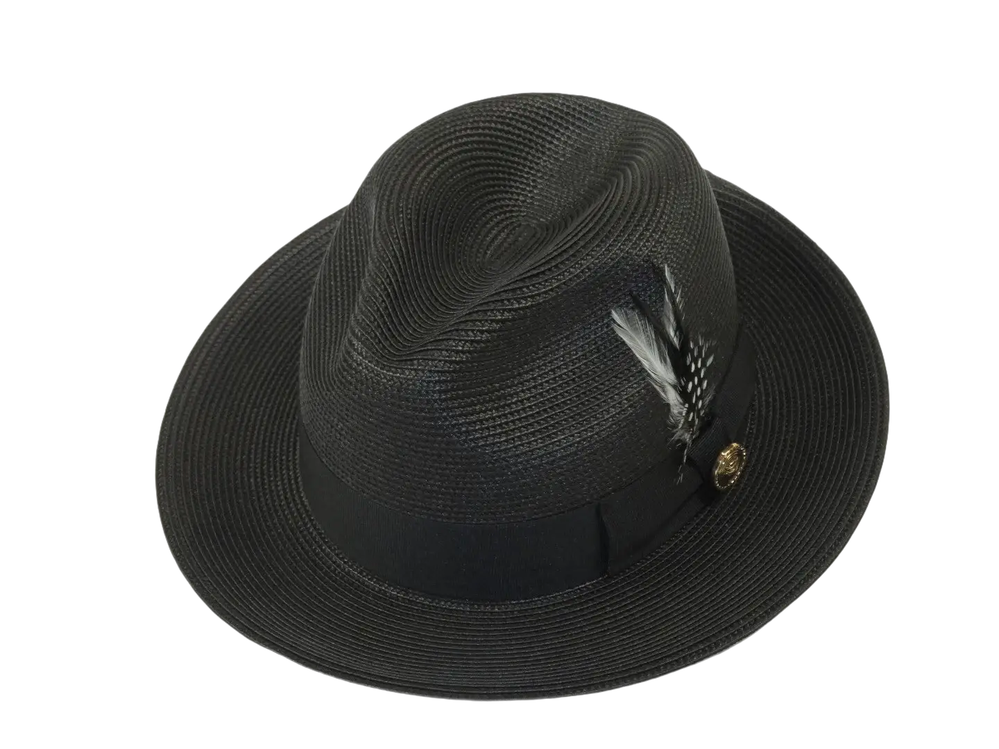 Men's Milani Straw Braided Fedora Hat Soft Crushable FDS-002 Solid Black