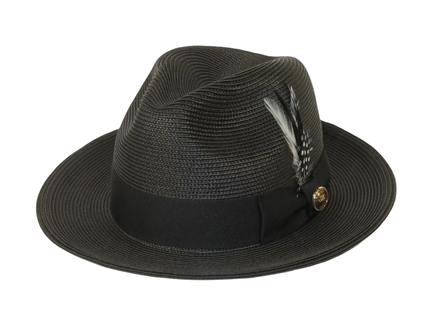 Men's Milani Straw Braided Fedora Hat Soft Crushable FDS-002 Solid Black