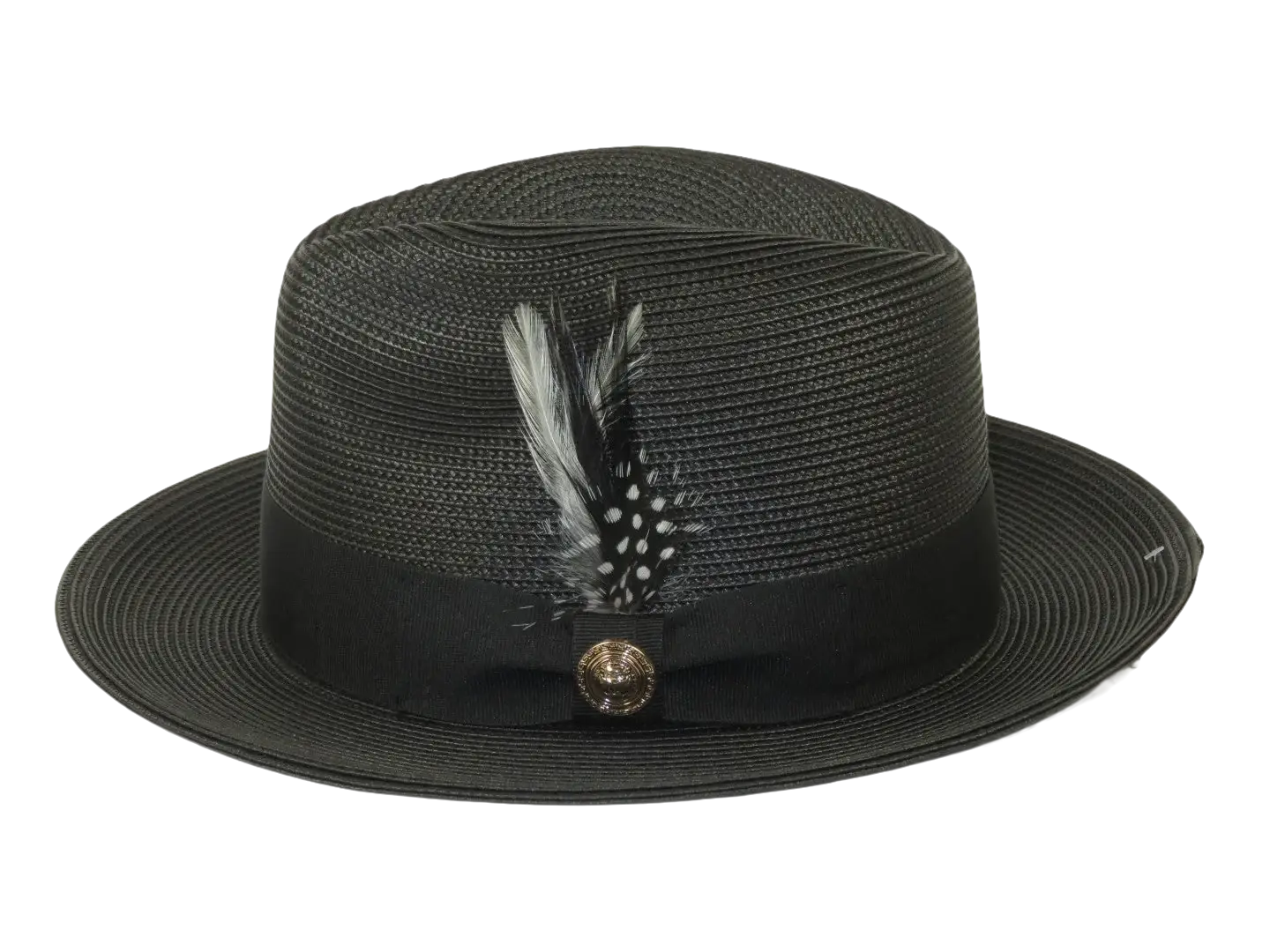 Men's Milani Straw Braided Fedora Hat Soft Crushable FDS-002 Solid Black