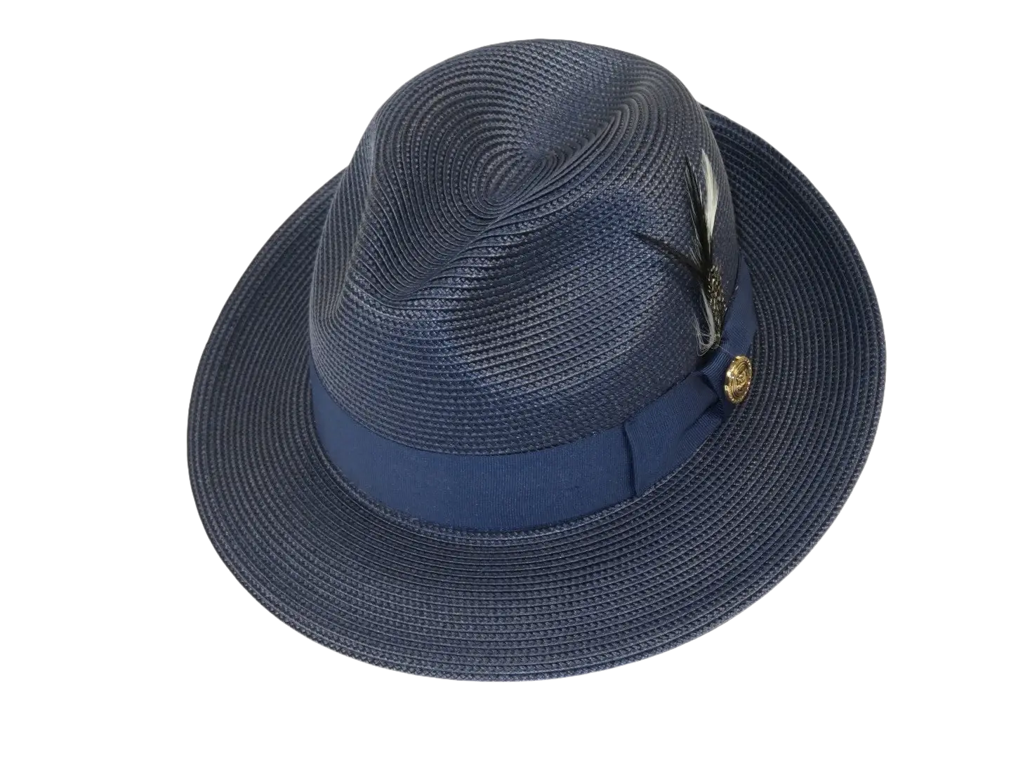 Men's Milani Straw Braided Fedora Hat Soft Crushable FDS-002 Solid Navy