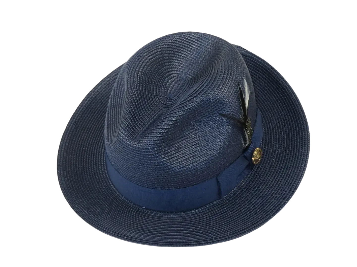 Men's Milani Straw Braided Fedora Hat Soft Crushable FDS-002 Solid Navy