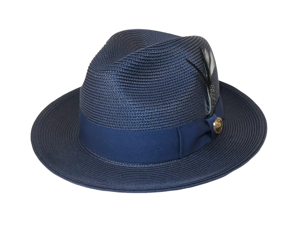 Men's Milani Straw Braided Fedora Hat Soft Crushable FDS-002 Solid Navy