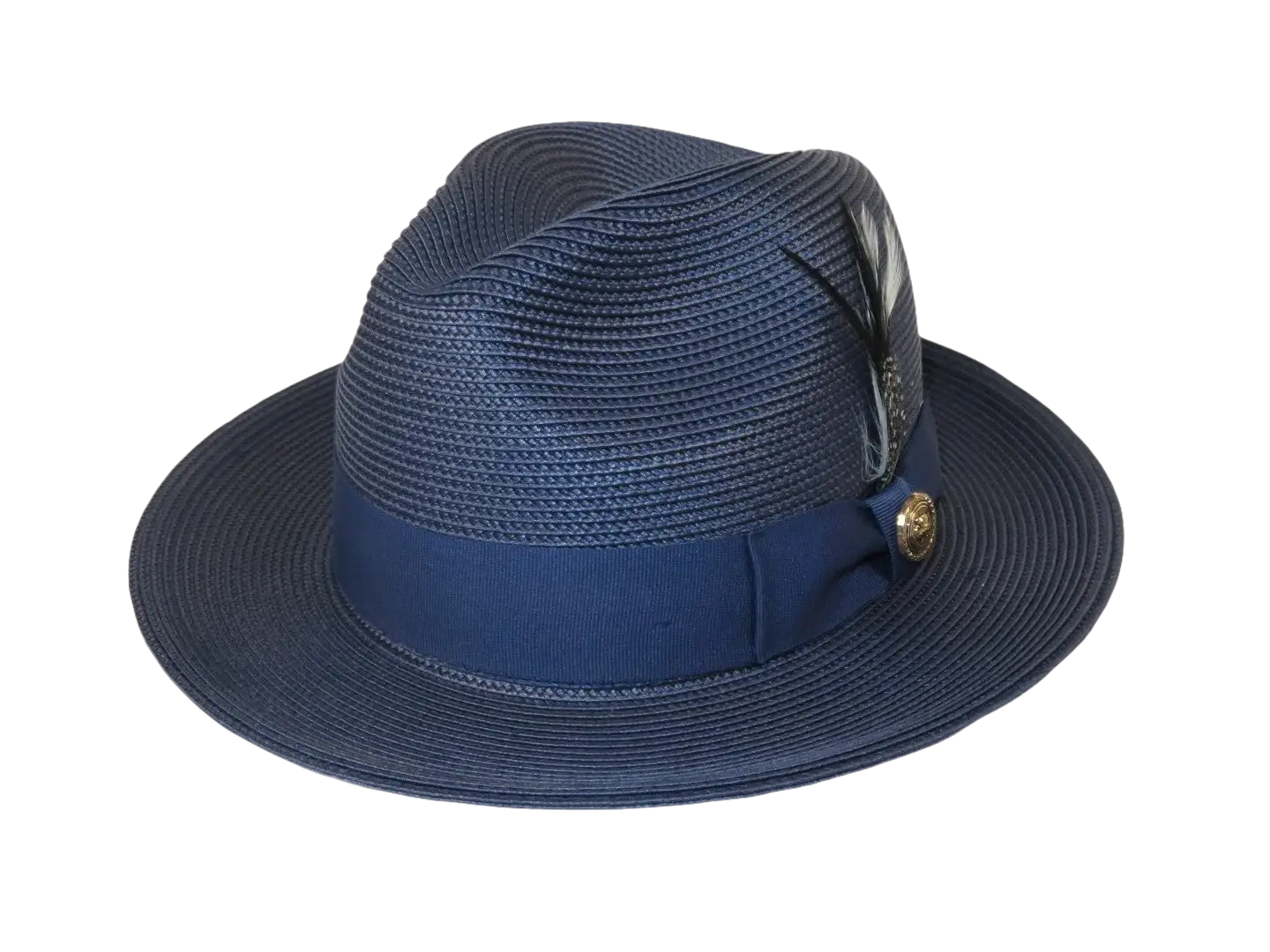 Men's Milani Straw Braided Fedora Hat Soft Crushable FDS-002 Solid Navy