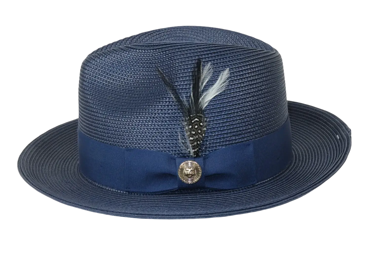 Men's Milani Straw Braided Fedora Hat Soft Crushable FDS-002 Solid Navy