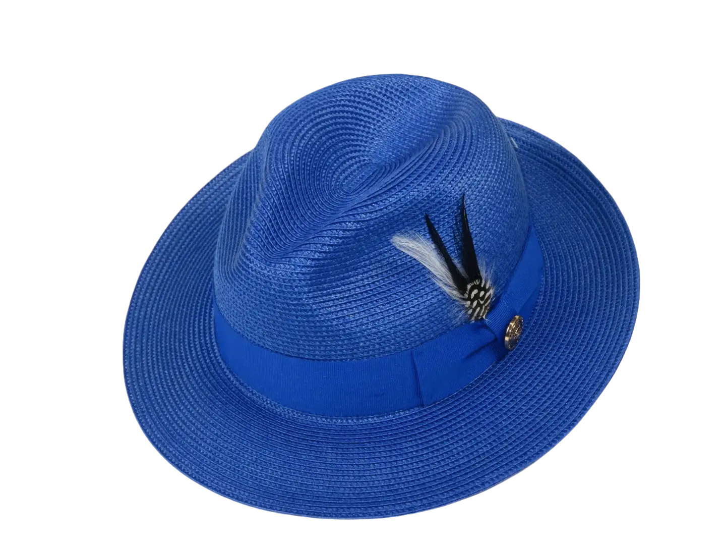 Men's Milani Straw Braided Fedora Hat Soft Crushable FDS-002 Solid Royal Blue