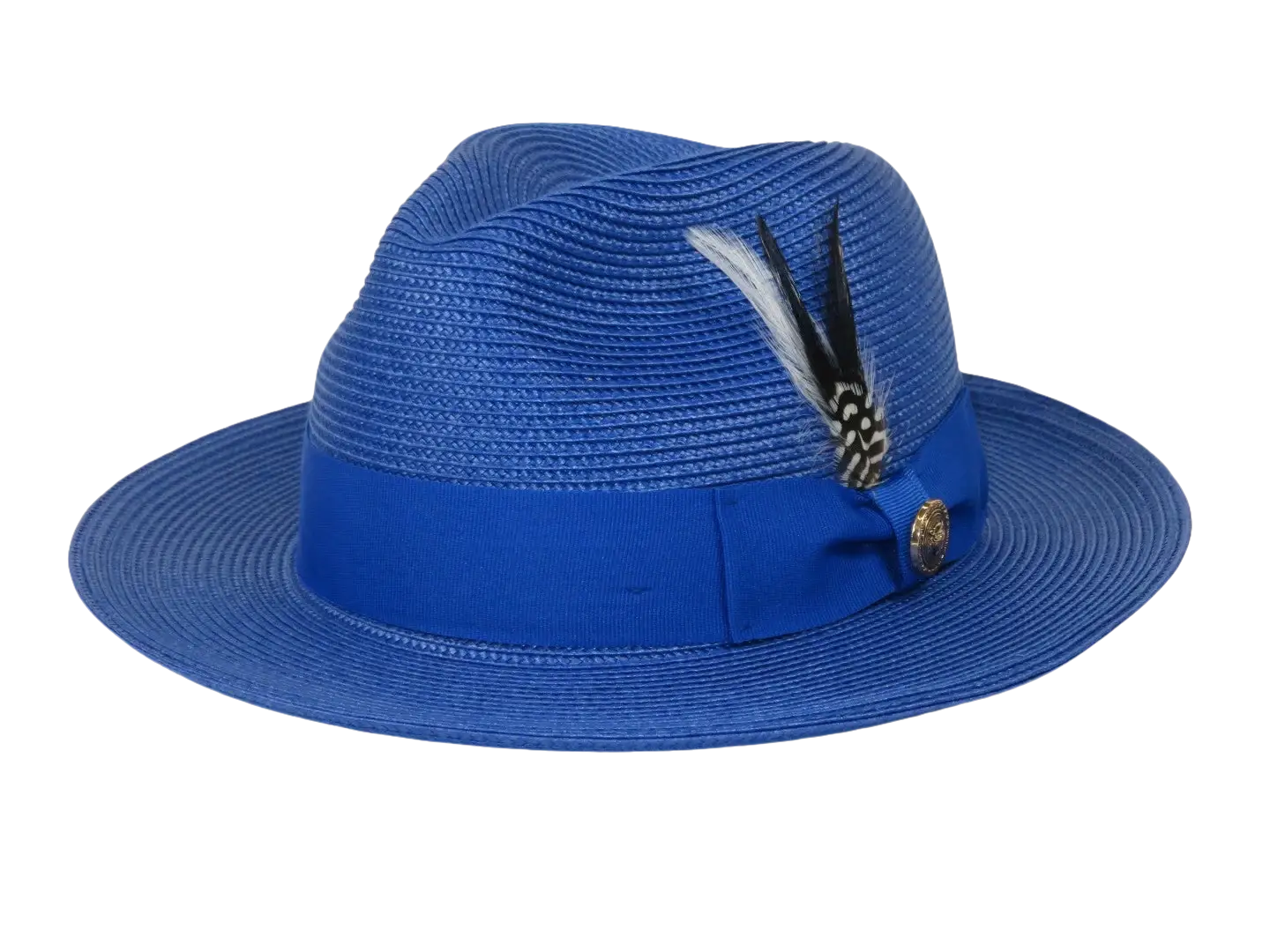 Men's Milani Straw Braided Fedora Hat Soft Crushable FDS-002 Solid Royal Blue