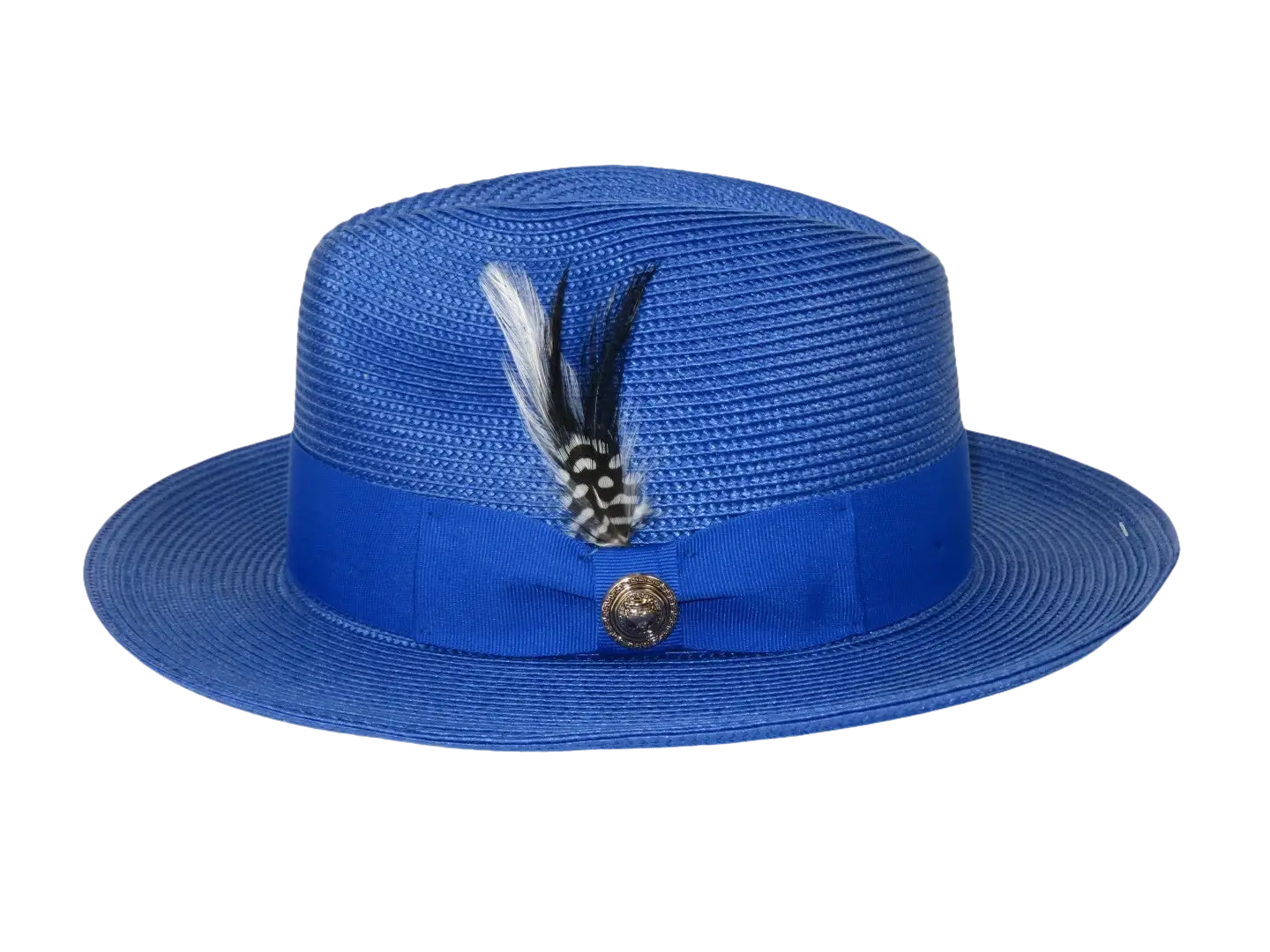 Men's Milani Straw Braided Fedora Hat Soft Crushable FDS-002 Solid Royal Blue