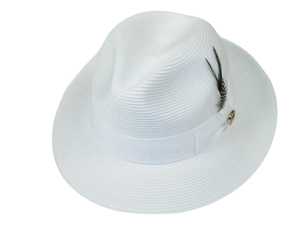Men's Milani Straw Braided Fedora Hat Soft Crushable FDS-002 Solid White