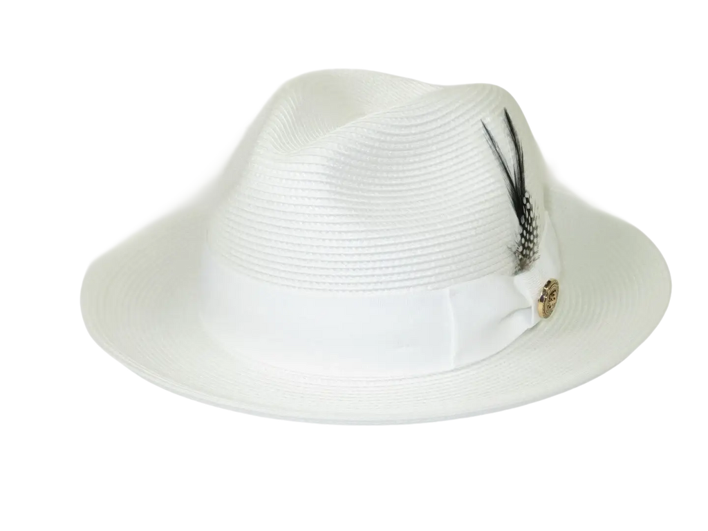 Men's Milani Straw Braided Fedora Hat Soft Crushable FDS-002 Solid White