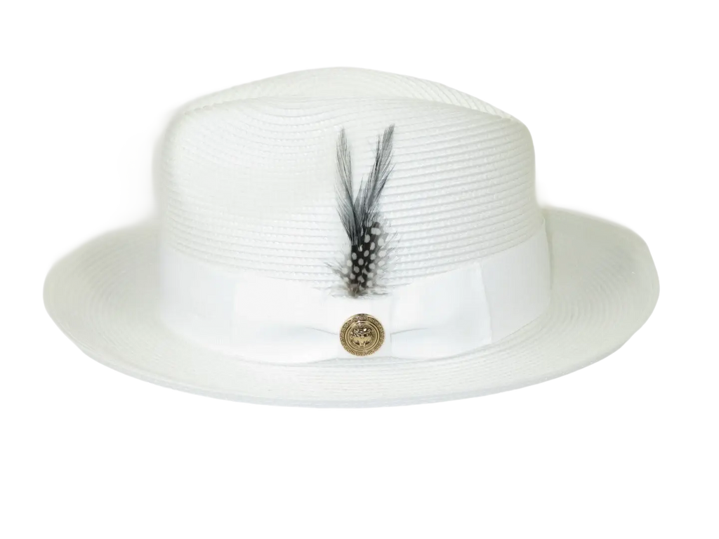 Men's Milani Straw Braided Fedora Hat Soft Crushable FDS-002 Solid White