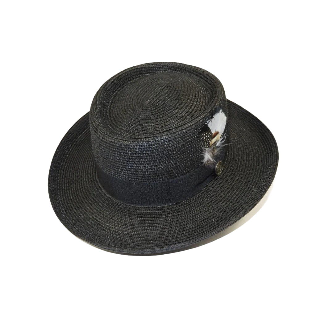 Men Bruno Capelo Braid Straw Style Spring Hat Wide Brim GAMBLER GAMS200 Black